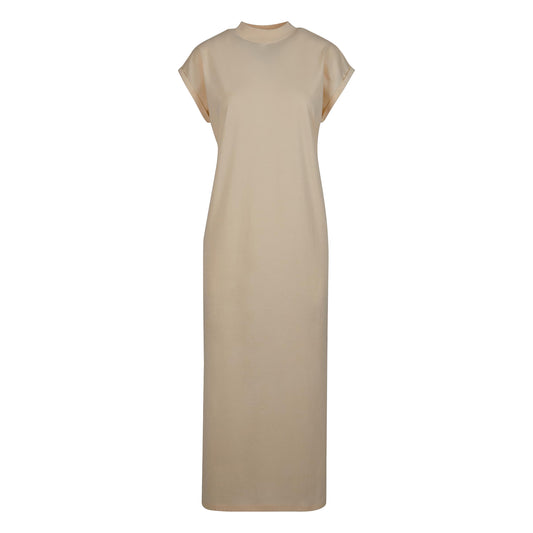 White Sand - Front - Build Your Brand Womens-Ladies Extended Shoulder Long Midi Dress