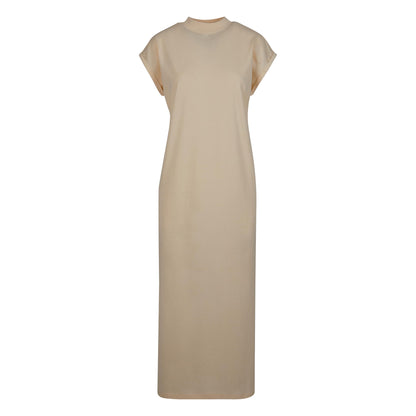 White Sand - Front - Build Your Brand Womens-Ladies Extended Shoulder Long Midi Dress