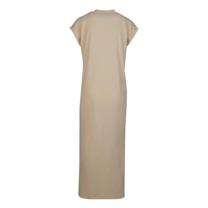 White Sand - Back - Build Your Brand Womens-Ladies Extended Shoulder Long Midi Dress