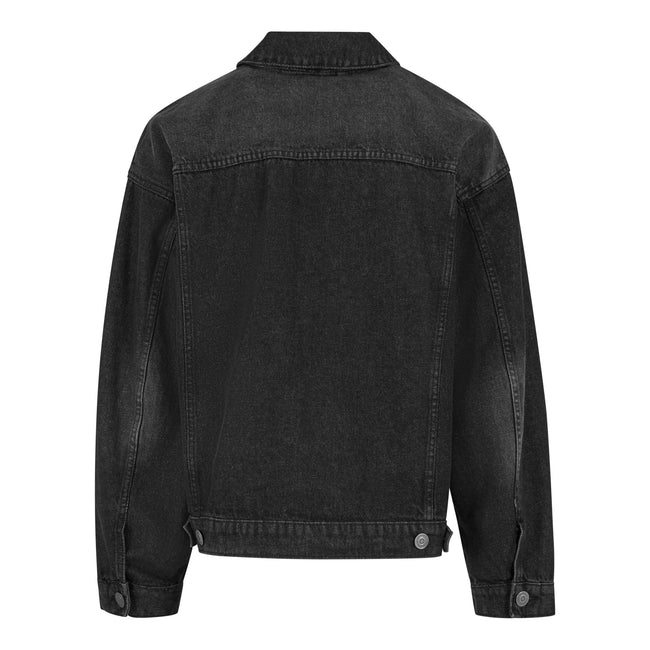Black Washed - Back - Build Your Brand Mens Boxy Denim Jacket