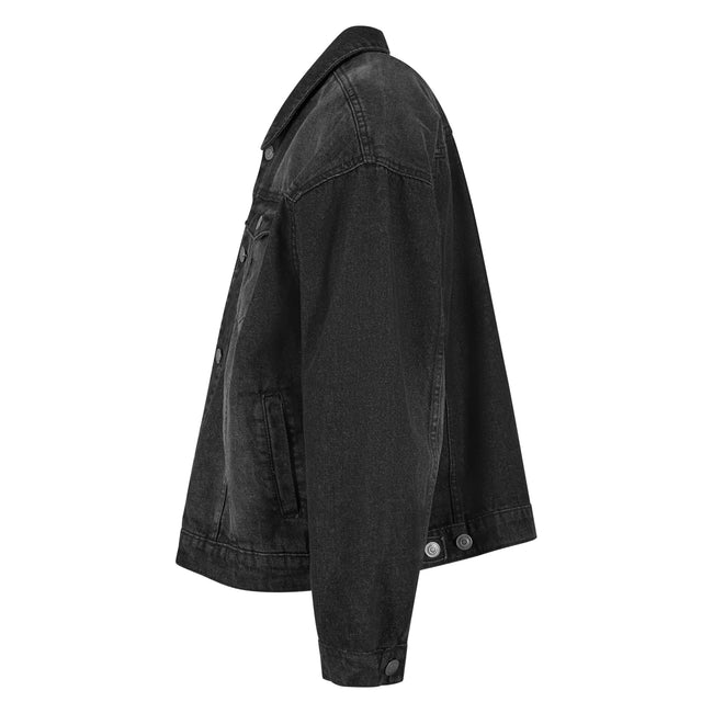 Black Washed - Side - Build Your Brand Mens Boxy Denim Jacket