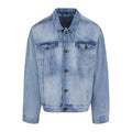 New Light Blue Washed - Front - Build Your Brand Mens Boxy Denim Jacket