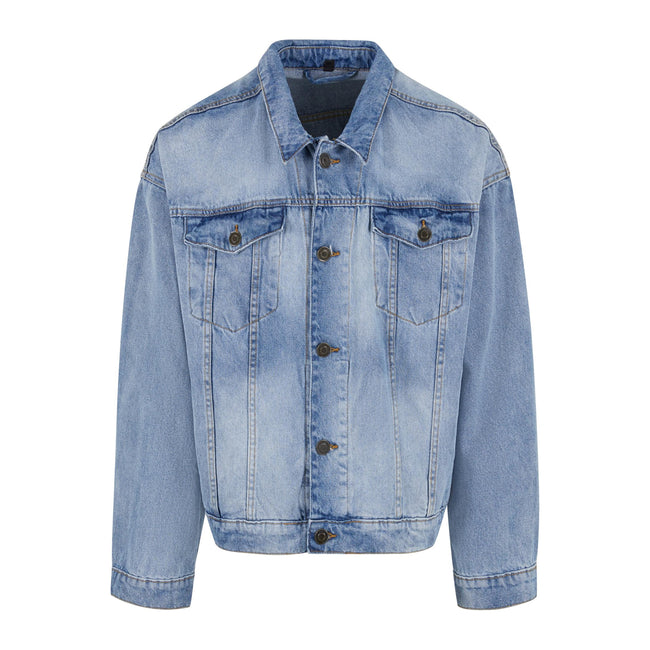 New Light Blue Washed - Front - Build Your Brand Mens Boxy Denim Jacket