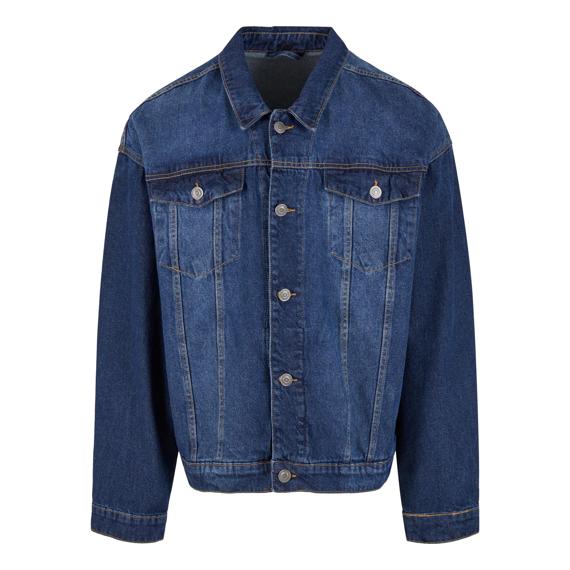 New Mid Blue Washed - Front - Build Your Brand Mens Boxy Denim Jacket