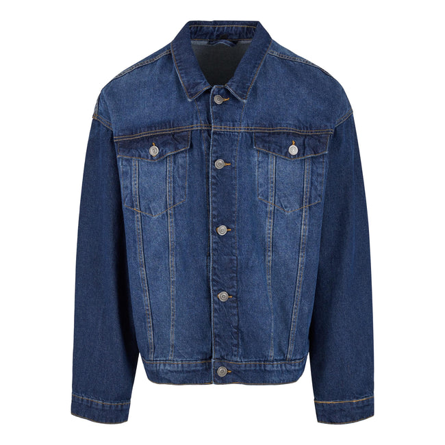 New Mid Blue Washed - Front - Build Your Brand Mens Boxy Denim Jacket