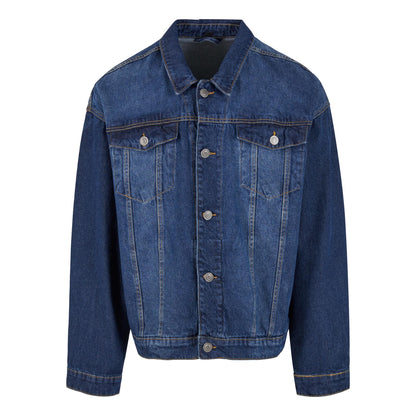 New Mid Blue Washed - Front - Build Your Brand Mens Boxy Denim Jacket