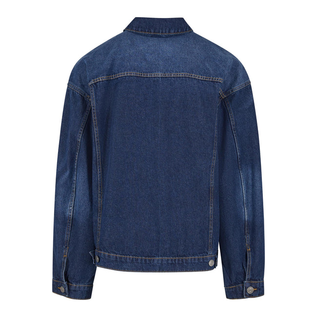 New Mid Blue Washed - Back - Build Your Brand Mens Boxy Denim Jacket