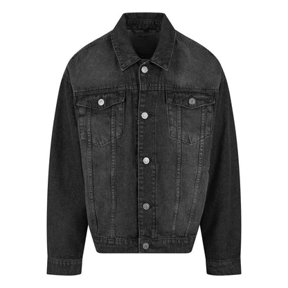 Black Washed - Front - Build Your Brand Mens Boxy Denim Jacket