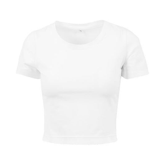 White - Front - New Morning Studios Womens-Ladies Crop T-Shirt