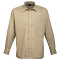 Khaki - Front - Premier Mens Long Sleeve Formal Plain Work Poplin Shirt