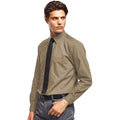 Khaki - Back - Premier Mens Long Sleeve Formal Plain Work Poplin Shirt