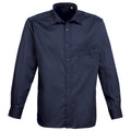 Navy - Front - Premier Mens Long Sleeve Formal Plain Work Poplin Shirt