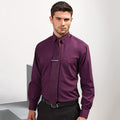 Aubergine - Back - Premier Mens Long Sleeve Formal Plain Work Poplin Shirt