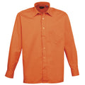 Orange - Front - Premier Mens Long Sleeve Formal Plain Work Poplin Shirt