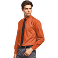 Orange - Back - Premier Mens Long Sleeve Formal Plain Work Poplin Shirt