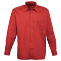 Red - Front - Premier Mens Long Sleeve Formal Plain Work Poplin Shirt