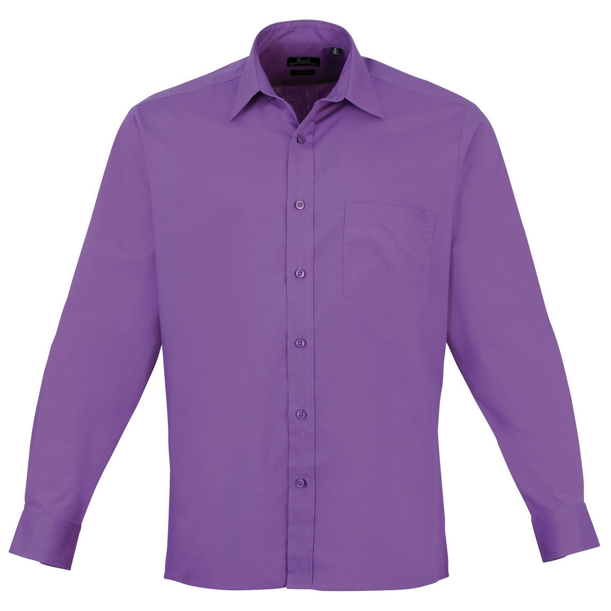 Rich Violet - Front - Premier Mens Premier Poplin Long-Sleeved Formal Shirt