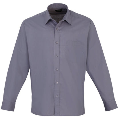 Steel - Front - Premier Mens Premier Poplin Long-Sleeved Formal Shirt