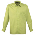Lime - Front - Premier Mens Long Sleeve Formal Plain Work Poplin Shirt
