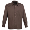 Brown - Front - Premier Mens Long Sleeve Formal Plain Work Poplin Shirt
