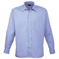 Mid Blue - Front - Premier Mens Long Sleeve Formal Plain Work Poplin Shirt