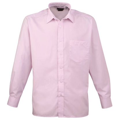 Pink - Front - Premier Mens Premier Poplin Long-Sleeved Formal Shirt