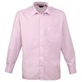 Pink - Front - Premier Mens Long Sleeve Formal Plain Work Poplin Shirt