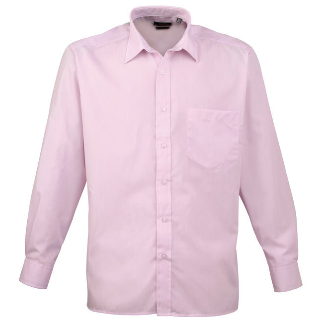 Pink - Front - Premier Mens Premier Poplin Long-Sleeved Formal Shirt