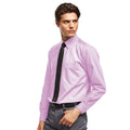 Pink - Back - Premier Mens Long Sleeve Formal Plain Work Poplin Shirt