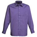 Purple - Front - Premier Mens Long Sleeve Formal Plain Work Poplin Shirt