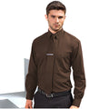 Brown - Back - Premier Mens Long Sleeve Formal Plain Work Poplin Shirt