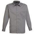 Dark Grey - Front - Premier Mens Long Sleeve Formal Plain Work Poplin Shirt