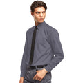 Dark Grey - Back - Premier Mens Long Sleeve Formal Plain Work Poplin Shirt