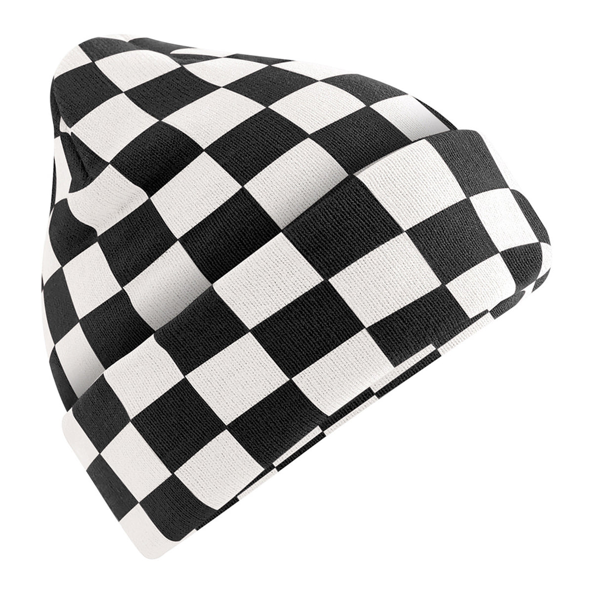 Black-Soft White - Front - Beechfield Checkerboard Beanie