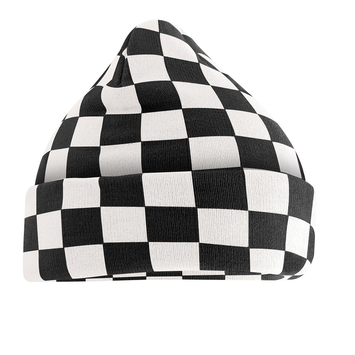 Black-Soft White - Back - Beechfield Checkerboard Beanie