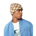 Biscuit-Almond - Back - Beechfield Checkerboard Beanie