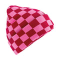 Classic Red-True Pink - Front - Beechfield Checkerboard Beanie