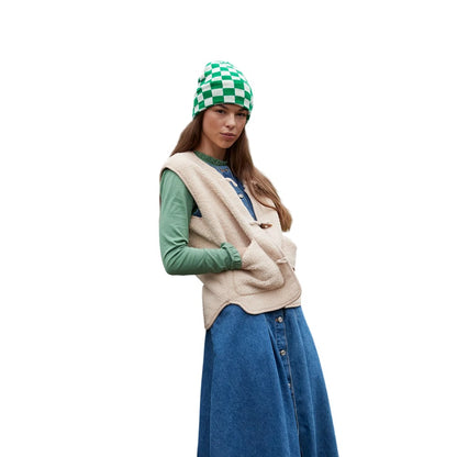 Kelly Green-Off White - Side - Beechfield Checkerboard Beanie