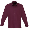 Aubergine - Front - Premier Mens Long Sleeve Formal Plain Work Poplin Shirt