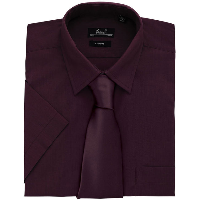 Aubergine - Back - Premier Mens Short Sleeve Formal Poplin Plain Work Shirt
