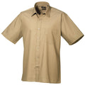 Khaki - Front - Premier Mens Short Sleeve Formal Poplin Plain Work Shirt