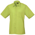Lime - Front - Premier Mens Short Sleeve Formal Poplin Plain Work Shirt