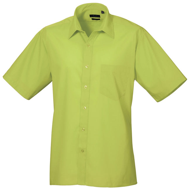 Lime - Front - Premier Mens Short Sleeve Formal Poplin Plain Work Shirt
