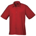 Red - Front - Premier Mens Short Sleeve Formal Poplin Plain Work Shirt