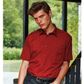 Red - Back - Premier Mens Short Sleeve Formal Poplin Plain Work Shirt