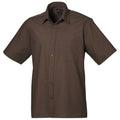 Brown - Front - Premier Mens Short Sleeve Formal Poplin Plain Work Shirt