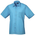 Turquoise - Front - Premier Mens Short Sleeve Formal Poplin Plain Work Shirt