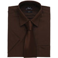 Brown - Back - Premier Mens Short Sleeve Formal Poplin Plain Work Shirt