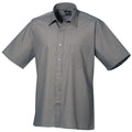 Dark Grey - Front - Premier Mens Short Sleeve Formal Poplin Plain Work Shirt