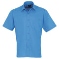 Sapphire - Front - Premier Mens Short Sleeve Formal Poplin Plain Work Shirt